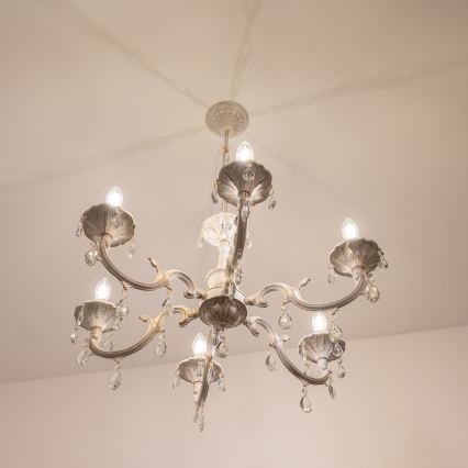 BRILAGI - Candelabru suspendat pe lanț CLASSIC 6xE14/10W/230V crem/patină