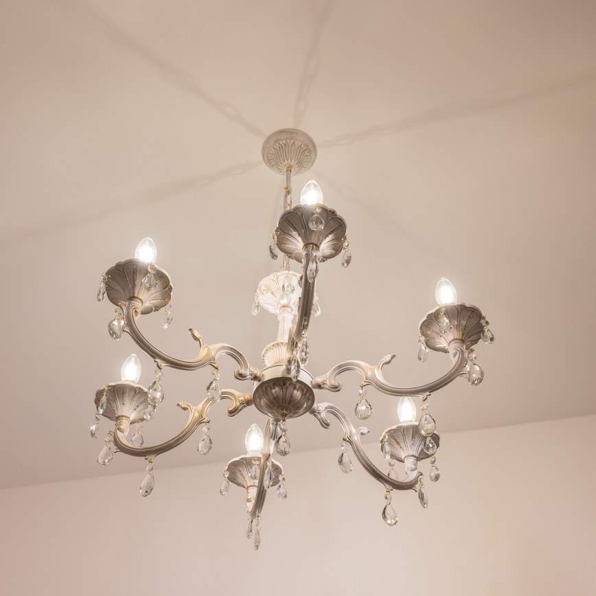 BRILAGI - Candelabru suspendat pe lanț CLASSIC 6xE14/10W/230V crem/patină