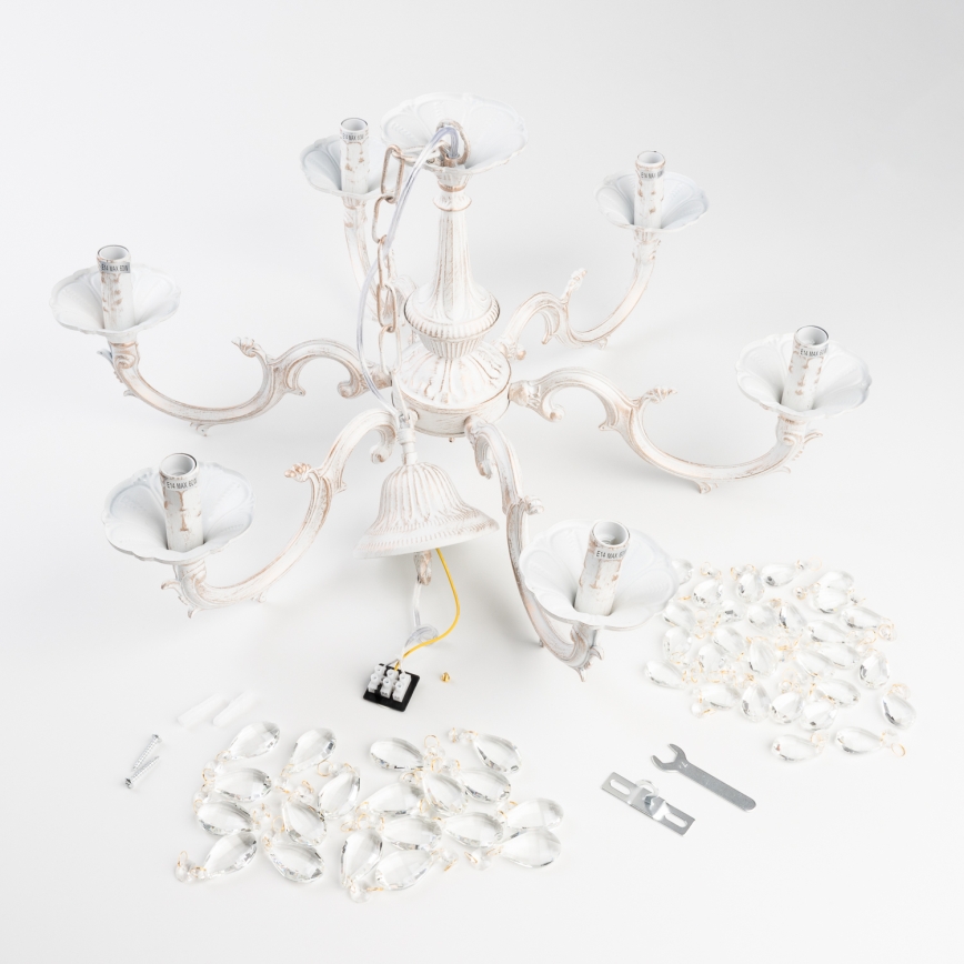 BRILAGI - Candelabru suspendat pe lanț CLASSIC 6xE14/10W/230V crem/patină