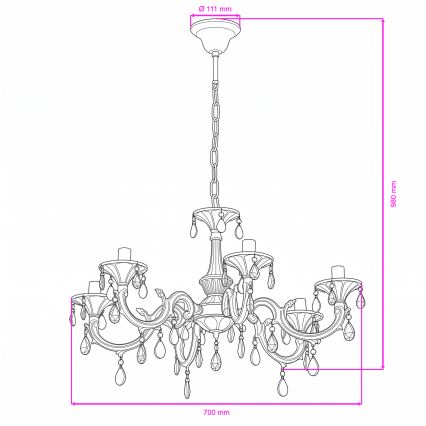 BRILAGI - Candelabru suspendat pe lanț CLASSIC 6xE14/10W/230V crem/patină