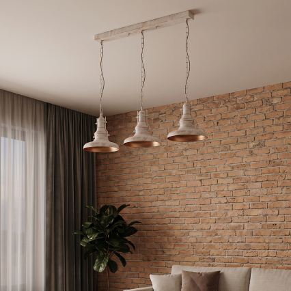 Brilagi - Candelabru suspendat pe lanț PYRONIC 3xE27/40W/230V, crem cu patină