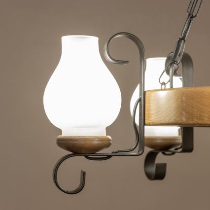 Brilagi - Candelabru suspendat pe lanț ROATA, 5 x E14 (max. 40 W), 230 V, Ø 50 cm, fag/nuc