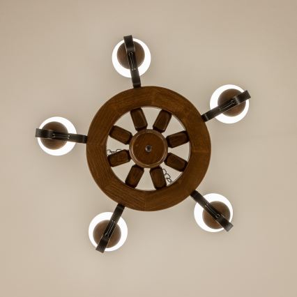 Brilagi - Candelabru suspendat pe lanț ROATA, 5 x E14 (max. 40 W), 230 V, Ø 50 cm, fag/nuc