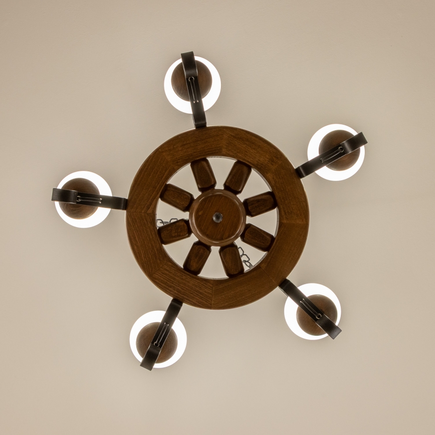 Brilagi - Candelabru suspendat pe lanț ROATA, 5 x E14 (max. 40 W), 230 V, Ø 50 cm, fag/nuc