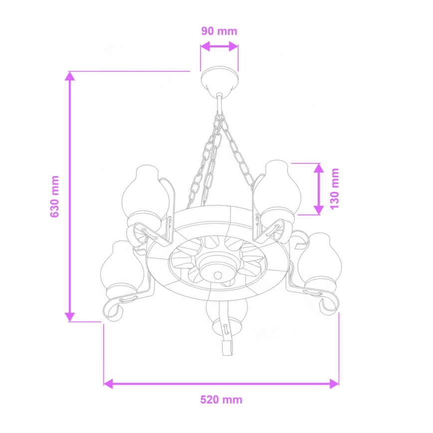 Brilagi - Candelabru suspendat pe lanț ROATA, 5 x E14 (max. 40 W), 230 V, Ø 50 cm, fag/nuc