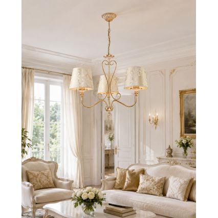 Brilagi - Candelabru suspendat pe lanț SONIA 3x E27/15W/230V, Ø 64 cm, crem/patină