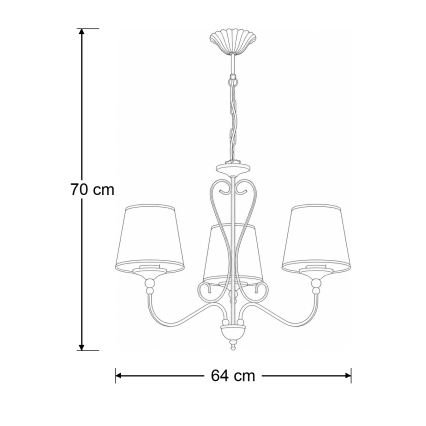 Brilagi - Candelabru suspendat pe lanț SONIA 3x E27/15W/230V, Ø 64 cm, crem/patină