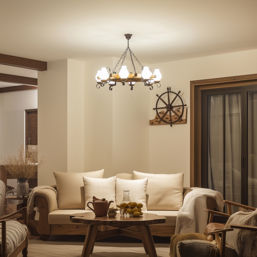 Brilagi - Candelabru suspendat pe lanț TIMONA, 8xE14/40W/230V, Ø 70 cm, fag