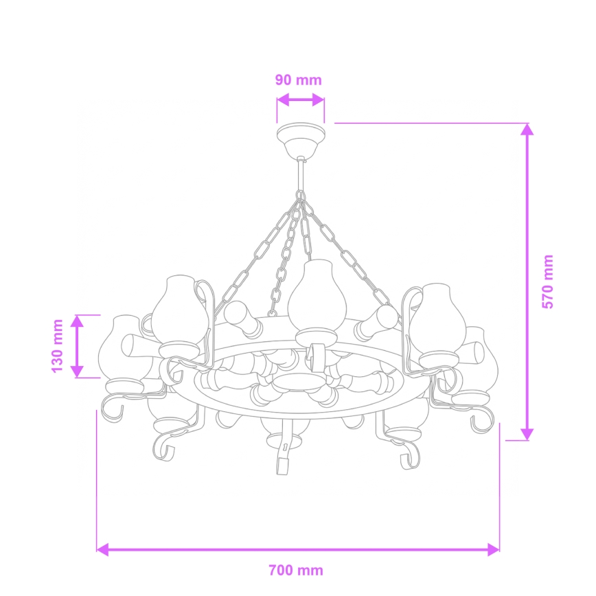Brilagi - Candelabru suspendat pe lanț TIMONA, 8xE14/40W/230V, Ø 70 cm, fag
