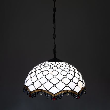 Brilagi - Candelabru Tiffany din vitralii, cu lanț, culoare ivoriu, 1xE27/60W/230V, Ø 40 cm