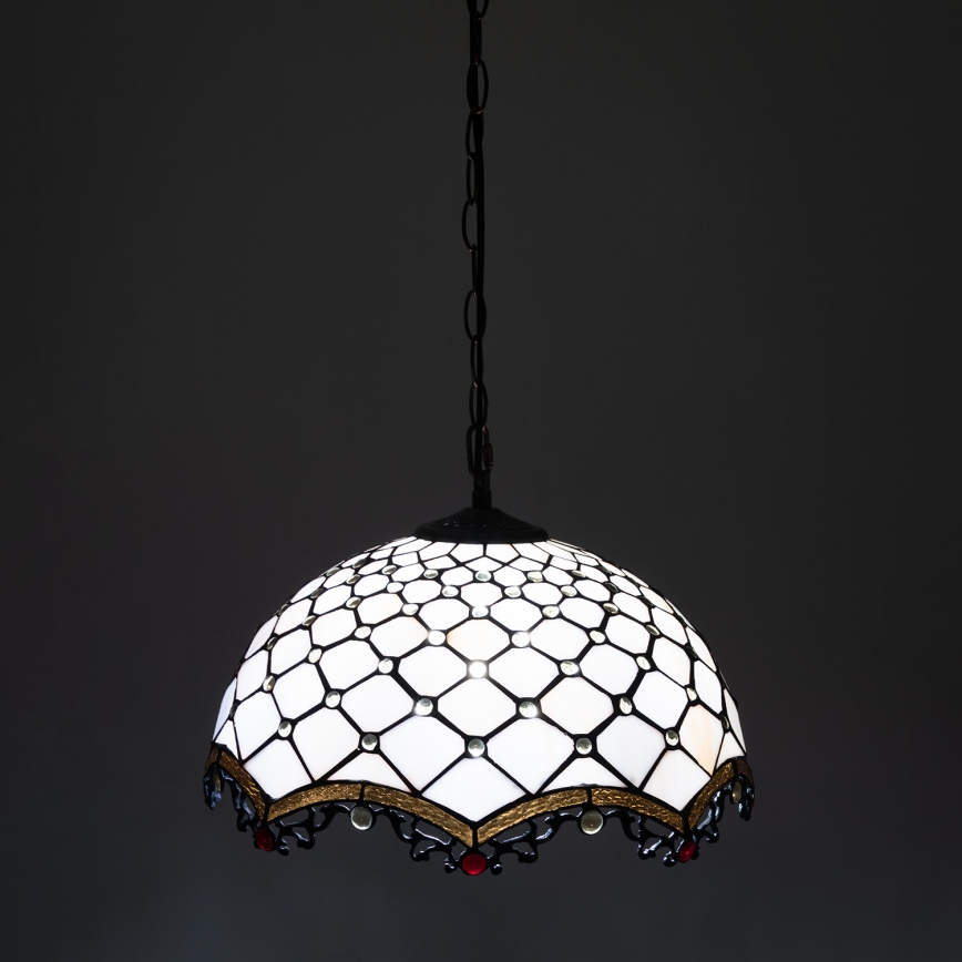 Brilagi - Candelabru Tiffany din vitralii, cu lanț, culoare ivoriu, 1xE27/60W/230V, Ø 40 cm