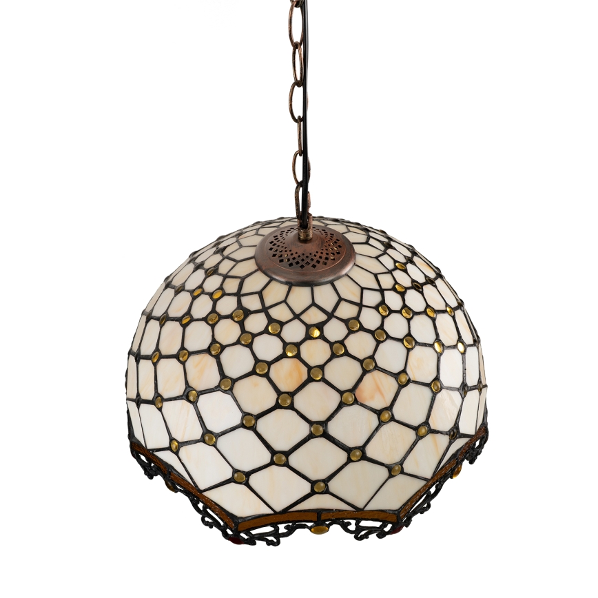 Brilagi - Candelabru Tiffany din vitralii, cu lanț, culoare ivoriu, 1xE27/60W/230V, Ø 40 cm