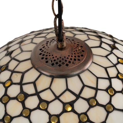 Brilagi - Candelabru Tiffany din vitralii, cu lanț, culoare ivoriu, 1xE27/60W/230V, Ø 40 cm