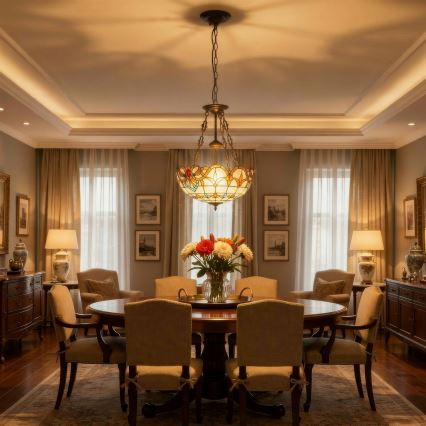 Brilagi - Candelabru Tiffany din vitralii MIRABELLA, 3x E27/60W/230V, Ø 50 cm, suspendat pe lanț