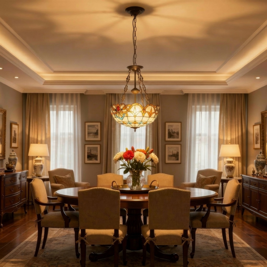 Brilagi - Candelabru Tiffany din vitralii MIRABELLA, 3x E27/60W/230V, Ø 50 cm, suspendat pe lanț