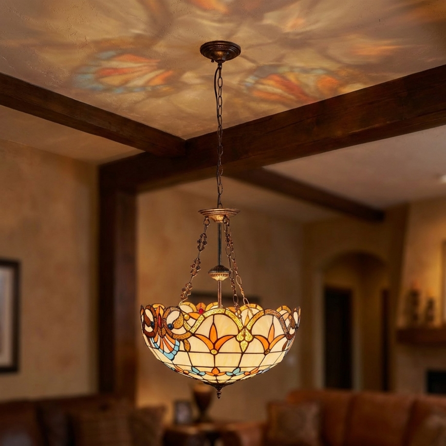 Brilagi - Candelabru Tiffany din vitralii MIRABELLA, 3x E27/60W/230V, Ø 50 cm, suspendat pe lanț