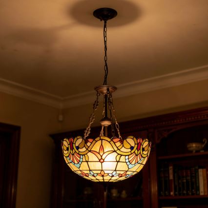 Brilagi - Candelabru Tiffany din vitralii MIRABELLA, 3x E27/60W/230V, Ø 50 cm, suspendat pe lanț