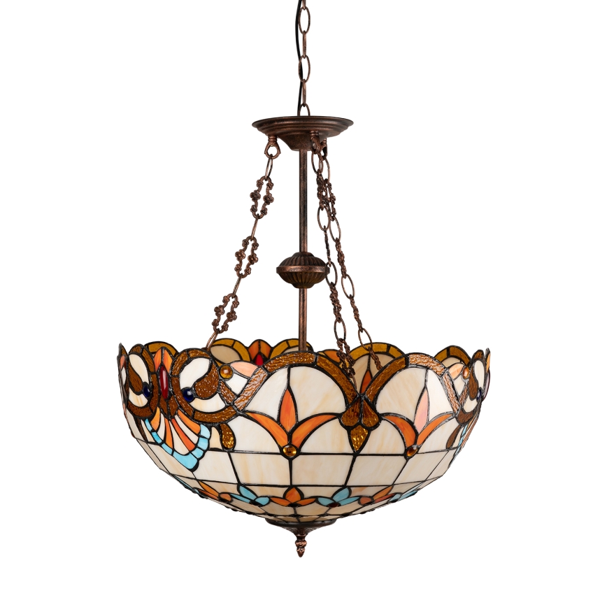 Brilagi - Candelabru Tiffany din vitralii MIRABELLA, 3x E27/60W/230V, Ø 50 cm, suspendat pe lanț