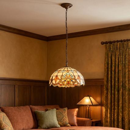 Brilagi - Candelabru Tiffany din vitralii MIRABELLA pe lanț 1xE27/60W/230V Ø 40 cm