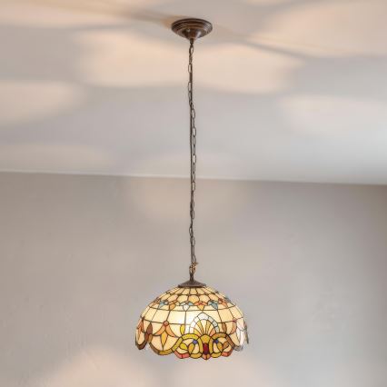 Brilagi - Candelabru Tiffany din vitralii MIRABELLA pe lanț 1xE27/60W/230V Ø 40 cm
