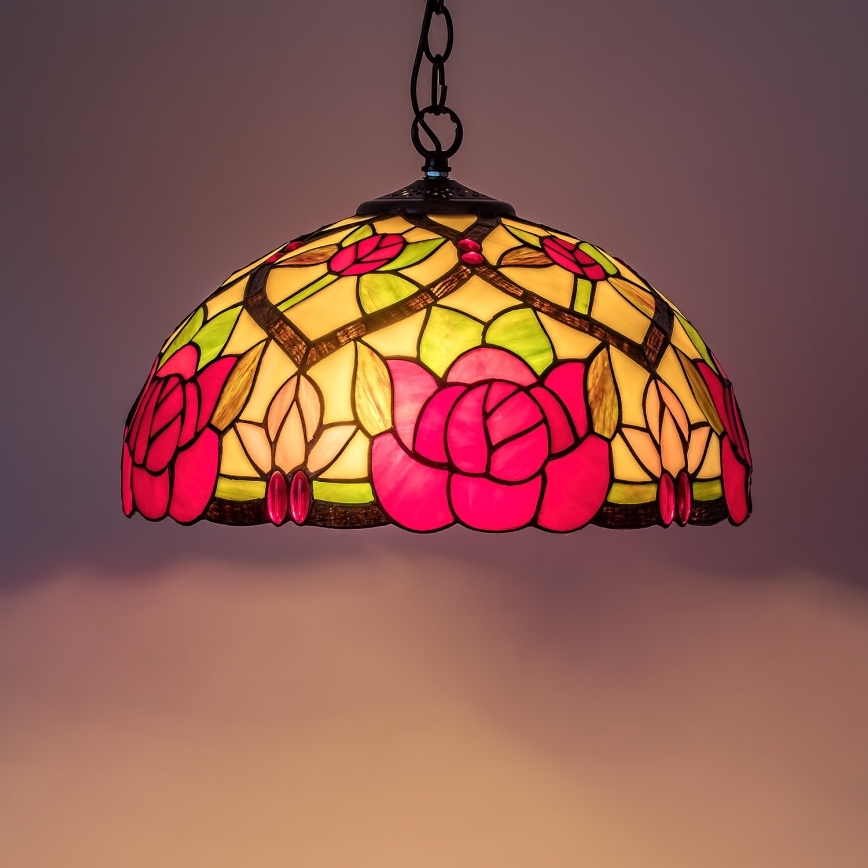 Brilagi - Candelabru Tiffany GARLAN cu vitralii, suspendat pe lanț, 2xE27/60W/230V