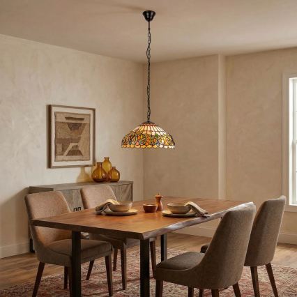 Brilagi - Candelabru Tiffany LUISA cu vitralii, suspendat pe lanț, 2xE27/60W/230V