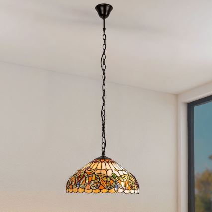 Brilagi - Candelabru Tiffany LUISA cu vitralii, suspendat pe lanț, 2xE27/60W/230V