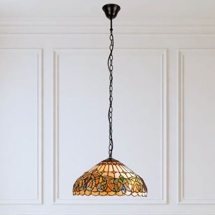 Brilagi - Candelabru Tiffany LUISA cu vitralii, suspendat pe lanț, 2xE27/60W/230V