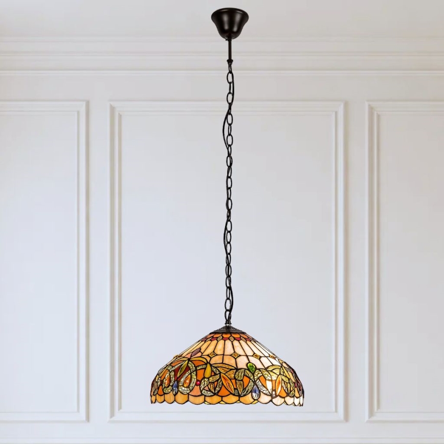 Brilagi - Candelabru Tiffany LUISA cu vitralii, suspendat pe lanț, 2xE27/60W/230V