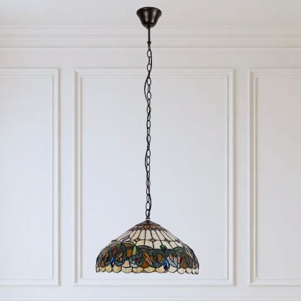 Brilagi - Candelabru Tiffany LUISA cu vitralii, suspendat pe lanț, 2xE27/60W/230V