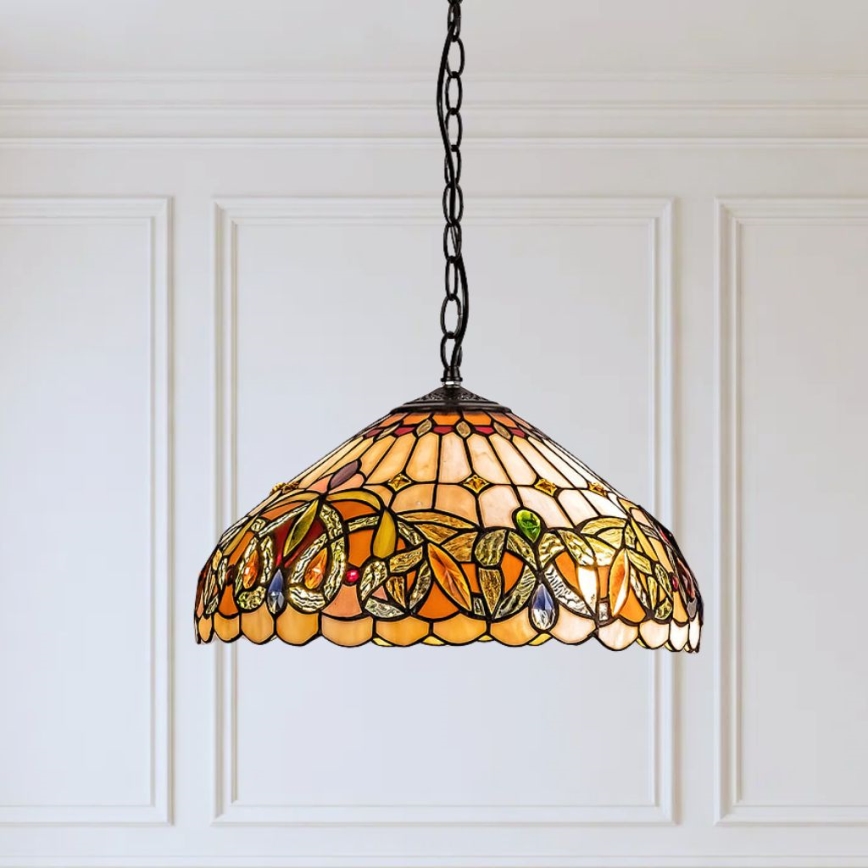 Brilagi - Candelabru Tiffany LUISA cu vitralii, suspendat pe lanț, 2xE27/60W/230V