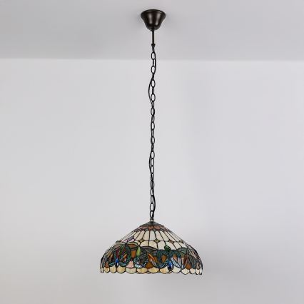 Brilagi - Candelabru Tiffany LUISA cu vitralii, suspendat pe lanț, 2xE27/60W/230V