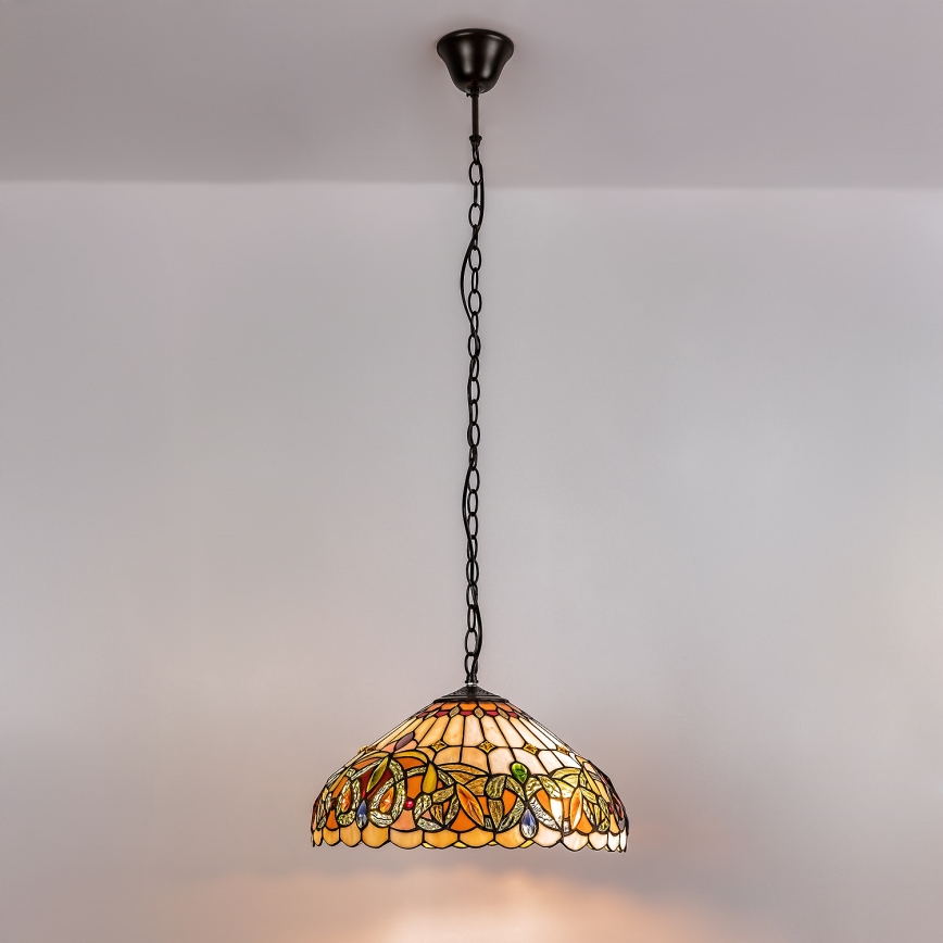 Brilagi - Candelabru Tiffany LUISA cu vitralii, suspendat pe lanț, 2xE27/60W/230V