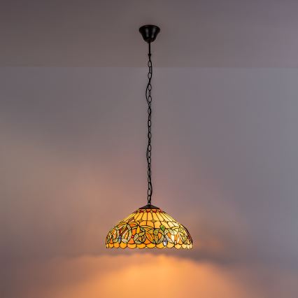 Brilagi - Candelabru Tiffany LUISA cu vitralii, suspendat pe lanț, 2xE27/60W/230V