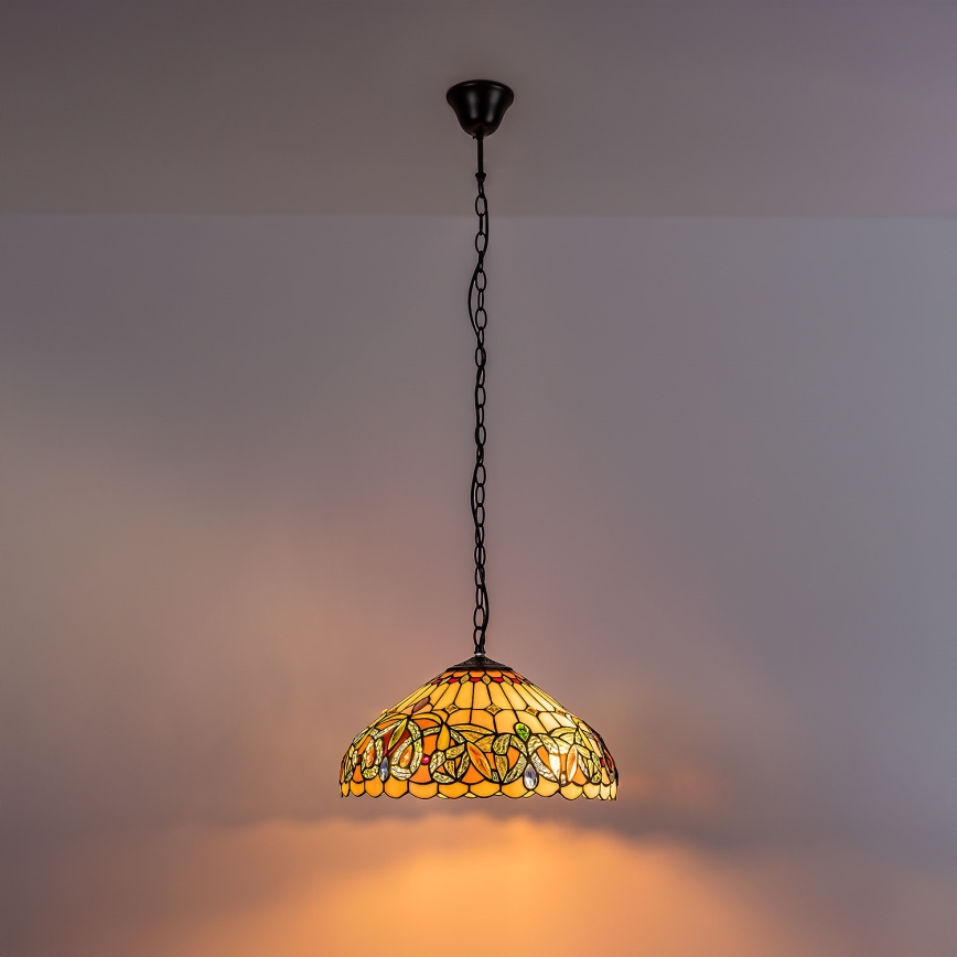 Brilagi - Candelabru Tiffany LUISA cu vitralii, suspendat pe lanț, 2xE27/60W/230V