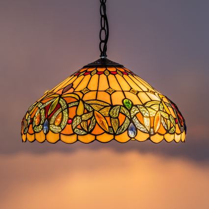 Brilagi - Candelabru Tiffany LUISA cu vitralii, suspendat pe lanț, 2xE27/60W/230V