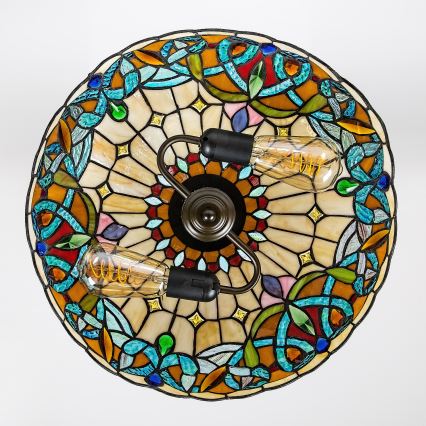 Brilagi - Candelabru Tiffany LUISA cu vitralii, suspendat pe lanț, 2xE27/60W/230V