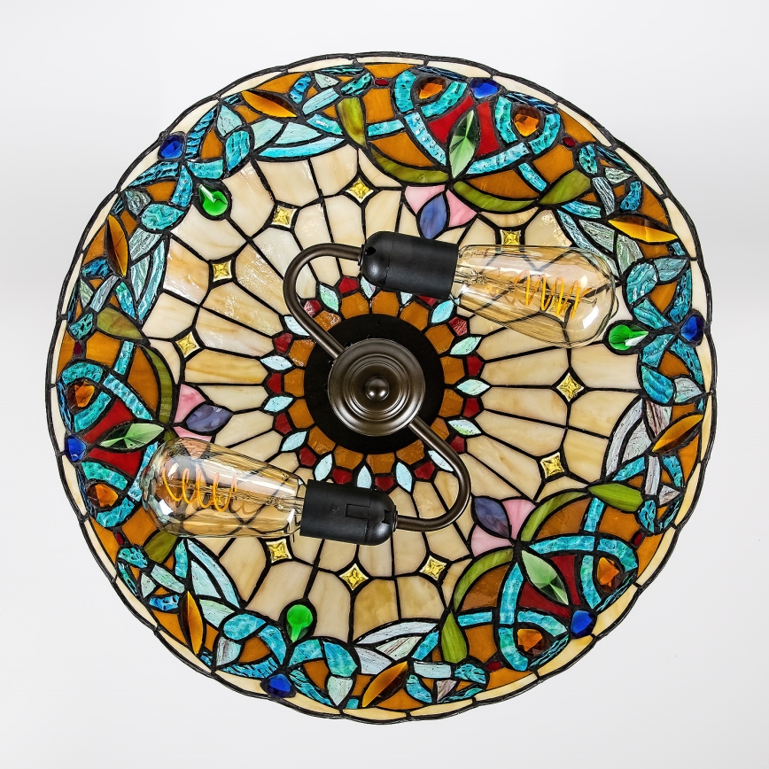 Brilagi - Candelabru Tiffany LUISA cu vitralii, suspendat pe lanț, 2xE27/60W/230V