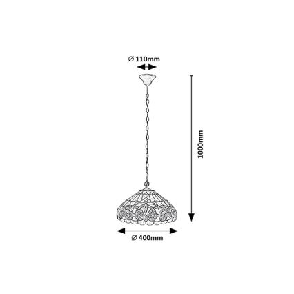 Brilagi - Candelabru Tiffany LUISA cu vitralii, suspendat pe lanț, 2xE27/60W/230V
