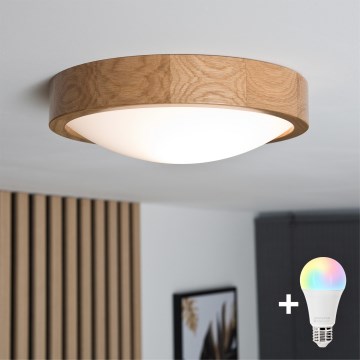 Brilagi - CARVALHO SLIM Plafonieră LED RGBW dimabilă 1xE27/9W/230V 2700-6500K Wi-Fi, stejar, Ø 27 cm