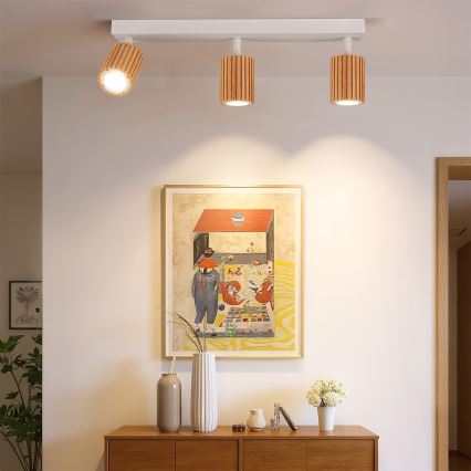 Brilagi - Corp de iluminat cu spoturi MODERN WOOD, 3x GU10, 8W, 230V, lemn/alb