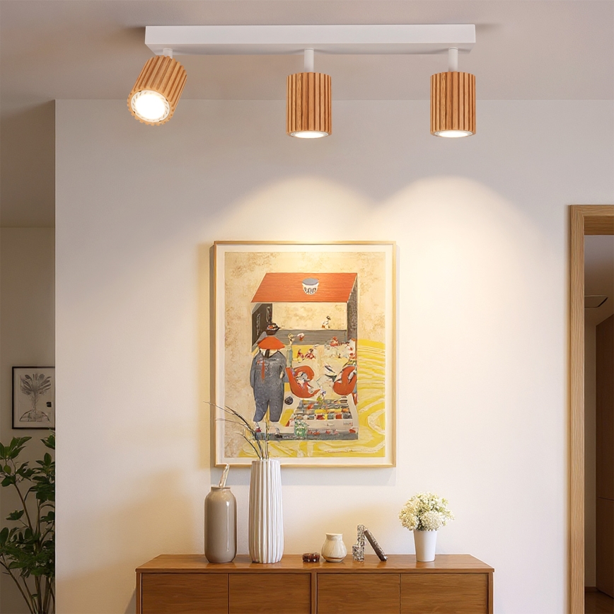 Brilagi - Corp de iluminat cu spoturi MODERN WOOD, 3x GU10, 8W, 230V, lemn/alb