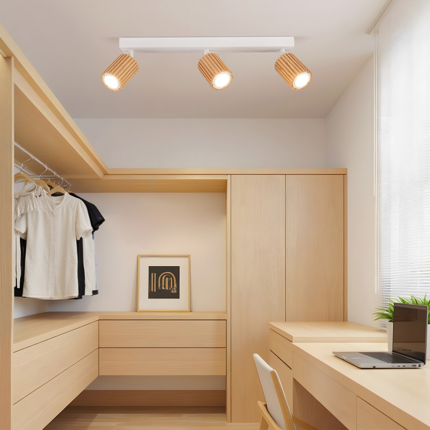 Brilagi - Corp de iluminat cu spoturi MODERN WOOD, 3x GU10, 8W, 230V, lemn/alb