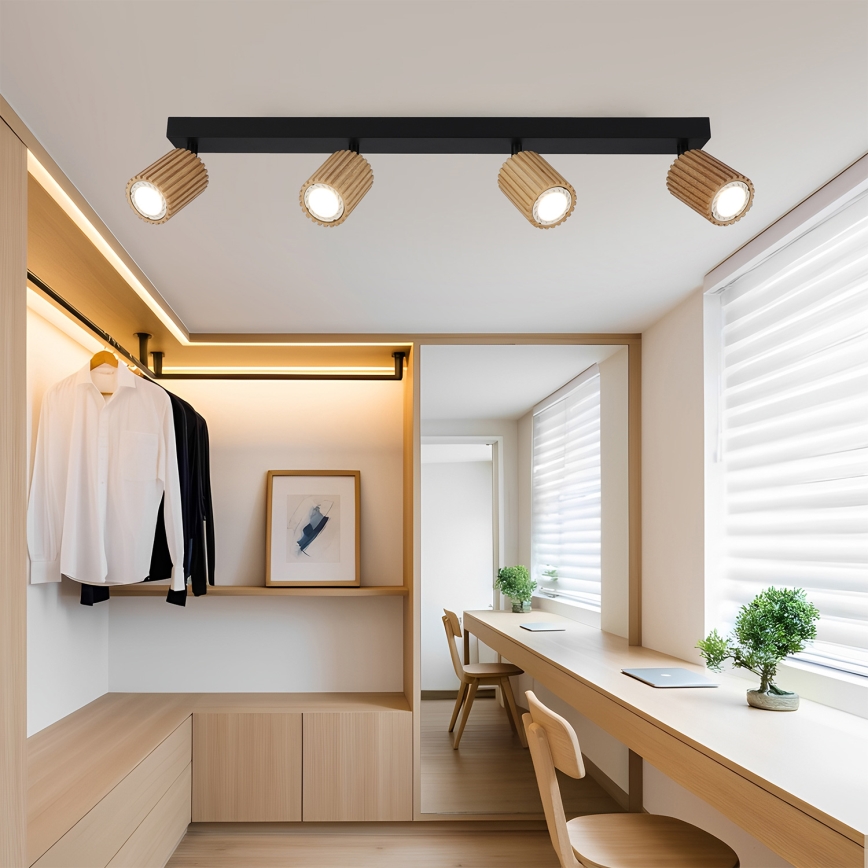 Brilagi - Corp de iluminat cu spoturi MODERN WOOD 4xGU10/8W/230V lemn/negru