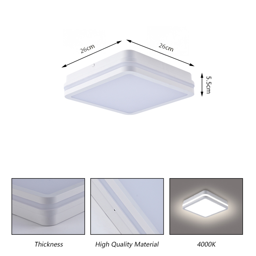 Brilagi - Corp de iluminat exterior LED cu senzor BENE, 24W, 230V, 26x26 cm, alb, IP54