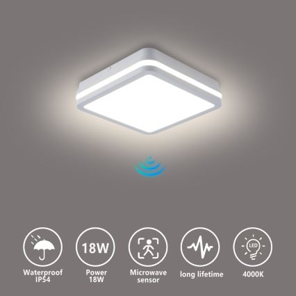 Brilagi - Corp de iluminat LED de exterior cu senzor BENE, 18 W, 230 V, 22 x 22 cm, alb, IP54