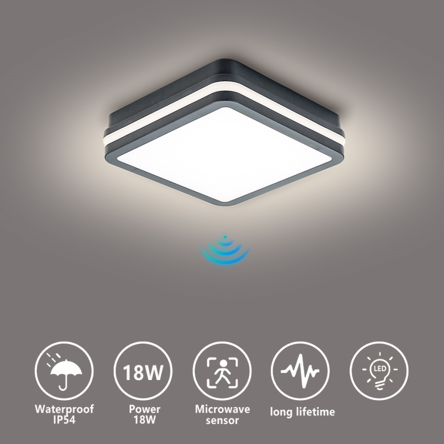Brilagi - Lampă LED de exterior cu senzor BENE LED/18W/230V 22x22 cm antracit IP54