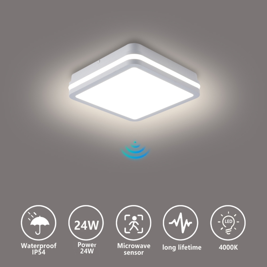 Brilagi - Corp de iluminat LED de exterior cu senzor BENE, 24 W, 230 V, 26 x 26 cm, alb, IP54