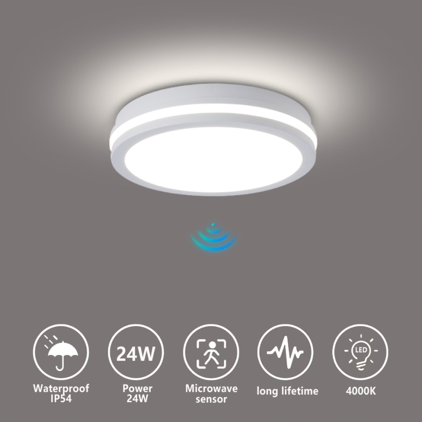 Brilagi - Plafonieră LED de exterior cu senzor BENE LED/24W/230V, diametru 26 cm, alb, IP54
