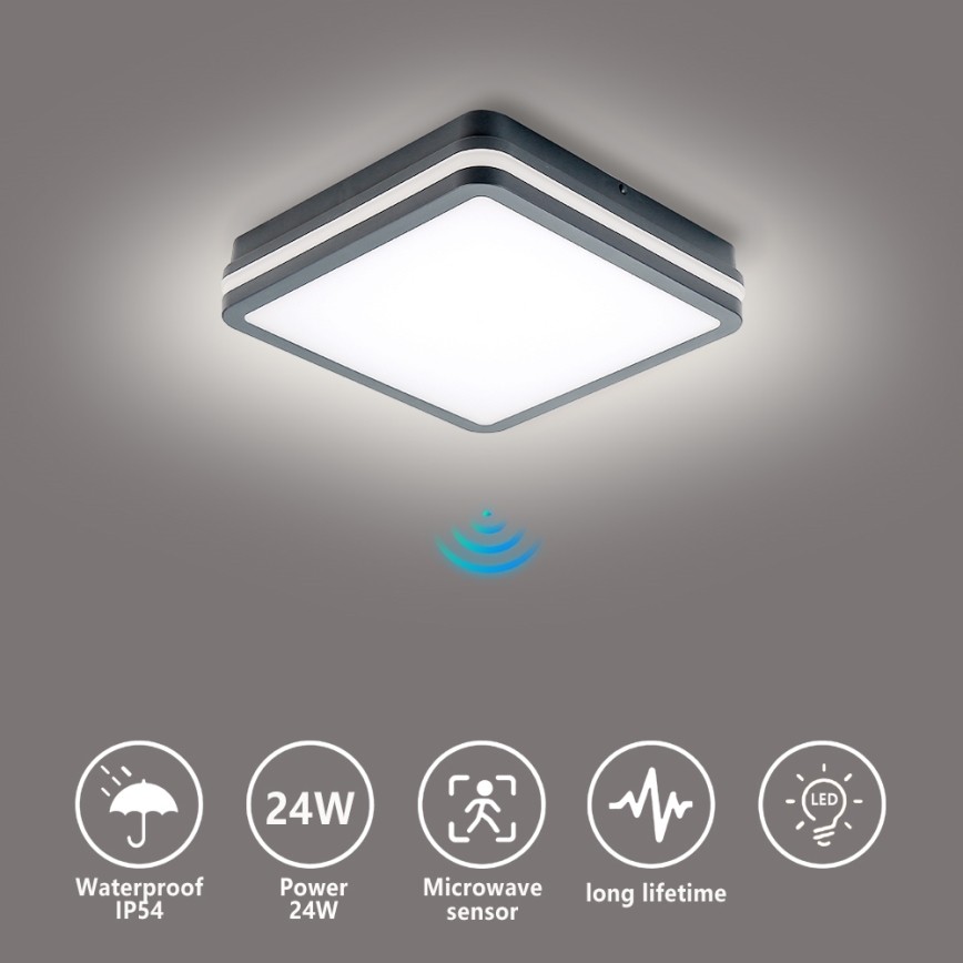 Brilagi - Corp de iluminat LED de exterior cu senzor de mișcare BENE LED/24W/230V 26x26 cm antracit IP54
